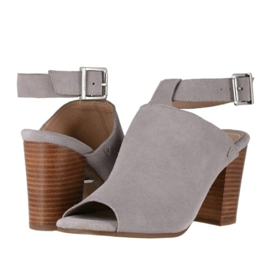Vionic Women’s Sz 10 Perk Kaia Ankle Strap Heeled Sandals in Light Gray Suede